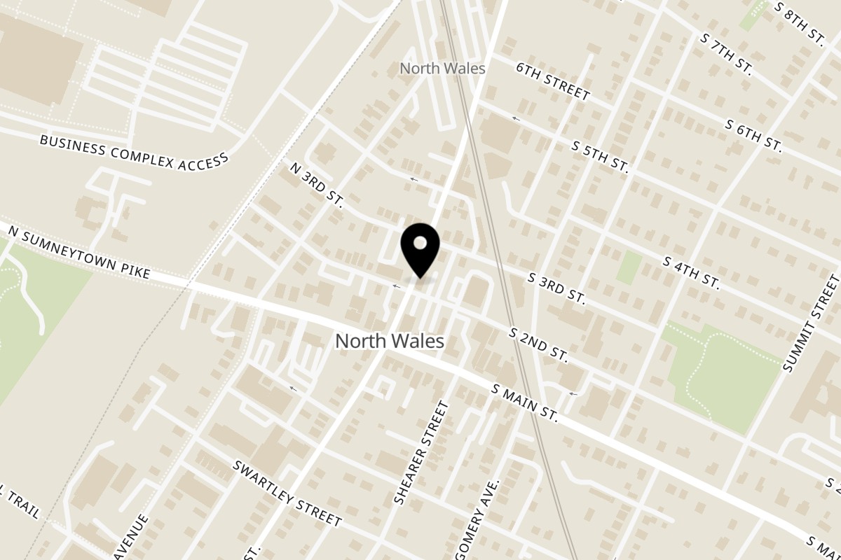 Map showing the location of Tex Mex Connection on 201 E Walnut St in North Wales